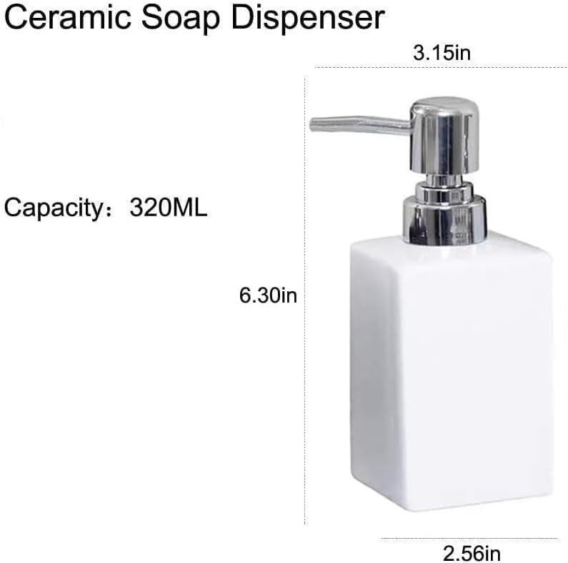 AORTULL Ceramic Soap Dispenser with Rust Proof Pump,11OZ Refill Hand Liquid Soap Pump Dispenser for Bathroom Kitchen(White) - Image 2